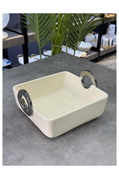 Doğudeko Archer Lux Square Silver Presentation Plate with Handle