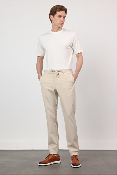 İmza Men's Cream Side Pocket Textured Jogger Slim Fit Stretchy Trousers 10032...