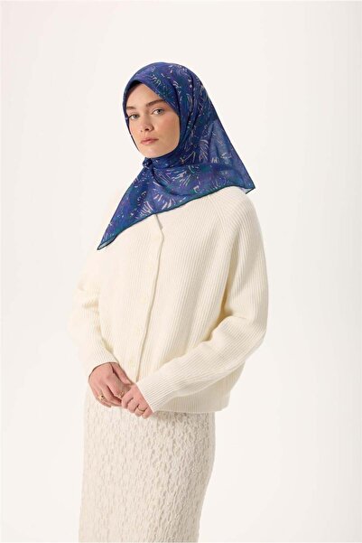 Silk Home Λεπτό βαμβακερό μαλακό κασκόλ μωβ-πατίνα πράσινο με σχέδιο, αντιολι...