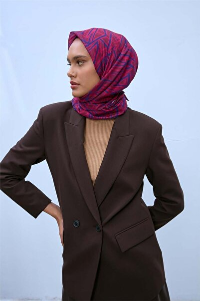 Silk Home Μαλακό βαμβακερό κασκόλ Κερασί Νυχτερινό Μπλε Φούξια Γεωμετρικό σχέ...