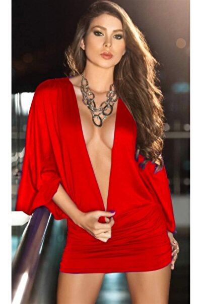 Berselya Underwear&Accessories B100915 Kırmızı Derin Göğüs Dekolteli Elbise