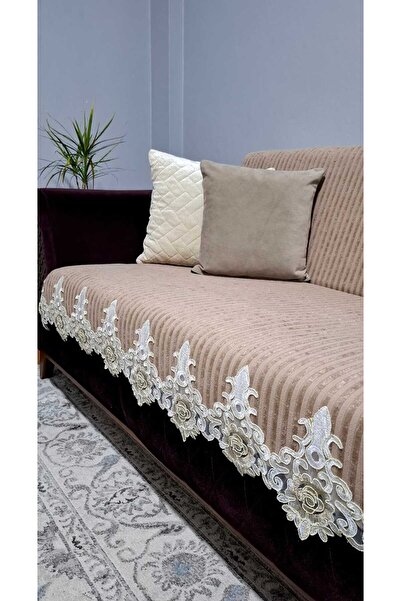 Keremhome French Lace Striped Velvet Sofa Cover Non-Slip Base Sofa Cover 170X...