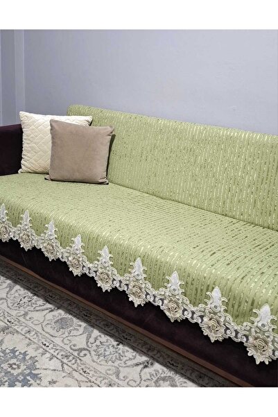Keremhome غطاء أريكة مخملي مخطط من الدانتيل الفرنسي، غطاء أريكة غير قابل للان...