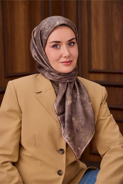 Silk Home Μεταξωτό μαντήλι από τουίλ σε πράσινο καφέ-βιζόν με σχέδιο και κομψ...