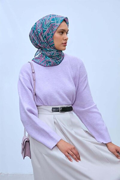 Silk Home Μαλακό βαμβακερό κασκόλ Patina Lilac Mink με γεωμετρικό σχέδιο ελαφ...