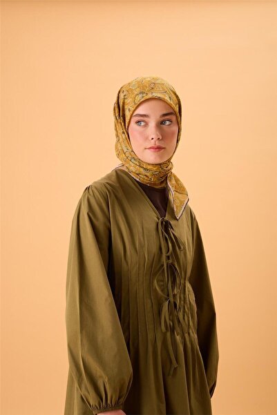 Silk Home Λεπτό βαμβακερό μαλακό κασκόλ σε σκούρο πορτοκαλί-πράσινο με σχέδιο...