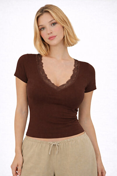 Enga Vera Γυναικεία μπλούζα με λαιμόκοψη V, ρουχαλάκι από ύφασμα Lycra, κοντο...