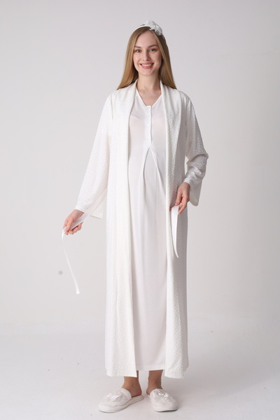 ERDENİZ TEKSTİL Jacquard Patterned Maternity Nightgown Set - Maternity Set wi...