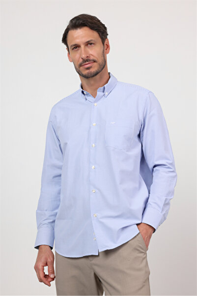 İmza Μπλε - Λευκό πουκάμισο με κουμπιά στο γιακά, μακριά μανίκια, τσέπες, ριγ...