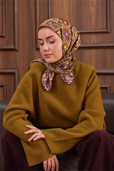 Silk Home Μεταξωτό μαντήλι από τουίλ με πράσινο-πούδρα μοτίβο, αντιολισθητικό...