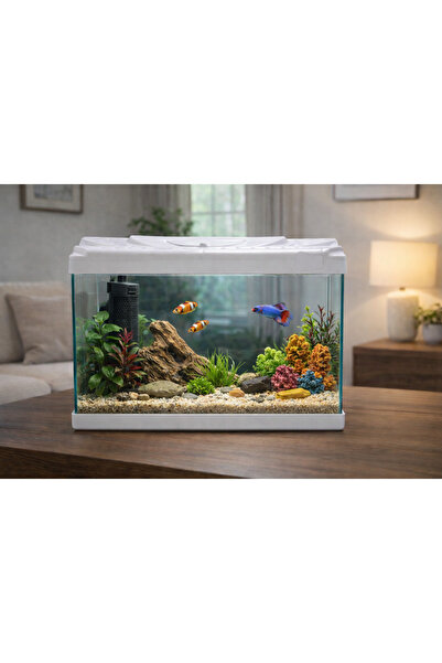 AQUA ROYAL PETSHOP 30 Litre Beyaz Cam Akvaryum 50x30x20 cm 4mm Dayanıklı Cam ...
