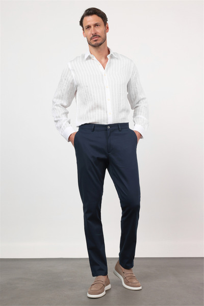 İmza Navy Blue Side Pocket Comfort Fit Cotton Chino Trousers 1003260172