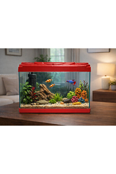 AQUA ROYAL PETSHOP 30 Litre Kırmızı Cam Akvaryum 50x30x20 cm 4mm Dayanıklı Ca...