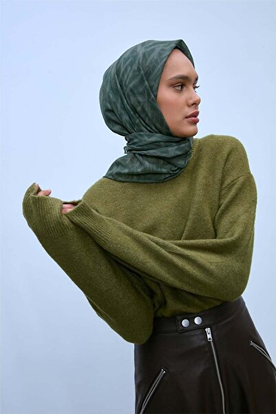 Silk Home Μαλακό κασκόλ από βαμβακερό πολυεστέρα Πράσινο γεωμετρικό σχέδιο 90*90