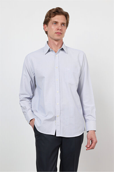 İmza Λευκό - Μπλε Βαμβακερό πουκάμισο με σκληρό γιακά, μακριά μανίκια, τσέπες...