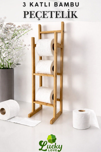 Lucky Love Bambu Lüks Ahşap Tuvalet Kağıtlığı Yedekli Ayaklı Ahşap Banyo Akse...