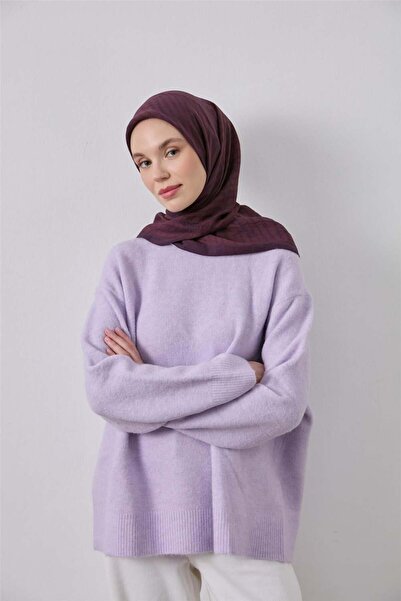 Silk Home Κασκόλ Βισκόζης Βελούδινο Σκούρο Μωβ Τέσσερις Εποχές 90x90