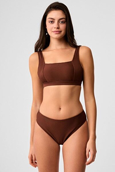 Kom Set bikini bustieră pentru femei, culoare uni, cu țesătură texturată și c...