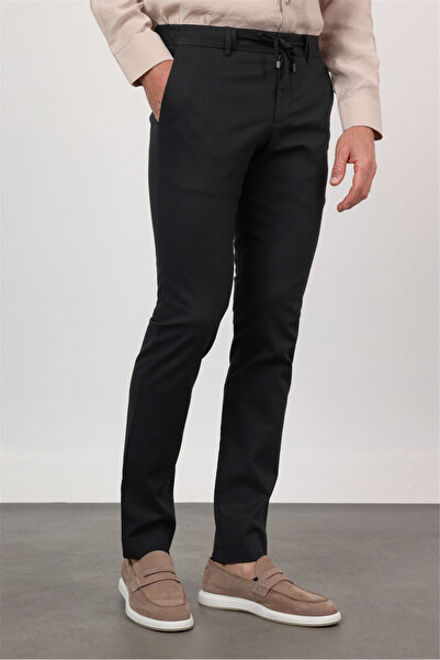 İmza Μαύρο λινό παντελόνι jogger με πλαϊνή τσέπη, σε λεπτή γραμμή και μείγμα ...