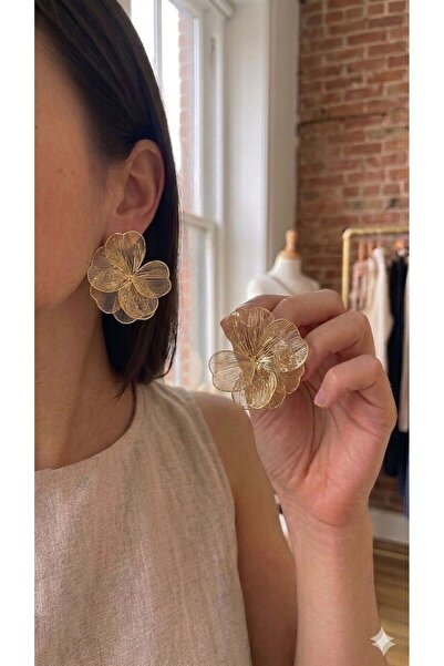 Kristal Gold Çiçek Küpe