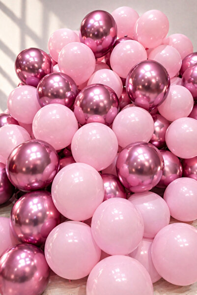 Organizasyon Pazarı 5 Krom Pembe & 5 Makaron Pembe Balon Seti 10’lu | Doğum G...