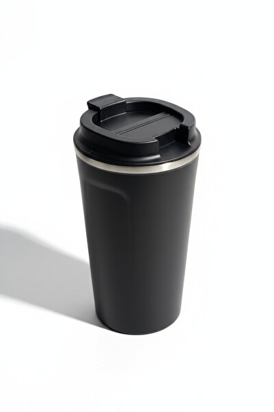 VİBEFLASK 450 ml Siyah Çelik Termos Mug - 304 Paslanmaz Sızdırmaz Kilitli Kapak