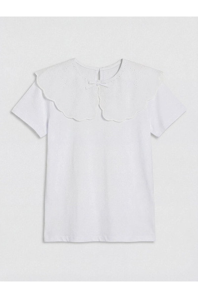 LC Waikiki Παιδικό μπλουζάκι LCW σε χρώμα εκρού με φιόγκο στο γιακά για κορίτσια