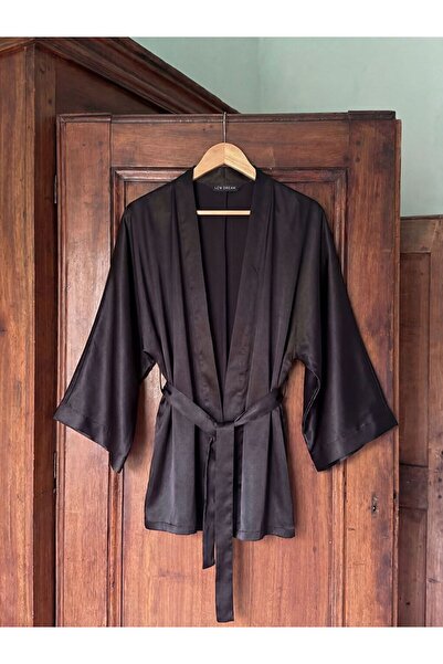 LC Waikiki Lcw Dream Black Shawl Collar Women's Satin Dressing Gown