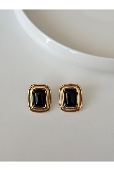 Bubbleatelier Black Stone Detailed Gold Earrings
