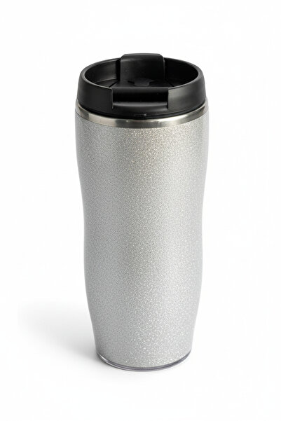 VİBEFLASK 400 ml Gümüş Simli Çelik Termos Mug - 304 Paslanmaz Işıltılı Kahve ...