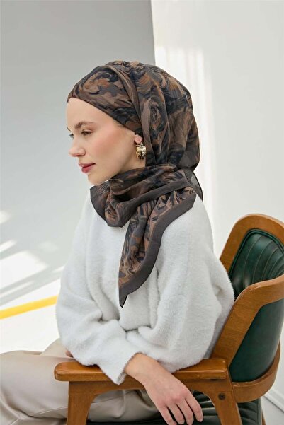 Silk Home Κασκόλ Βισκόζη Βελούδινο Ανθρακί Τέσσερις Εποχές 90x90