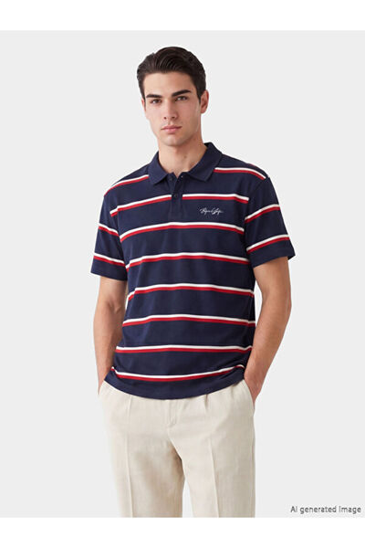 LC Waikiki RMZ GİYİM FARKİLYA Tricou bărbătesc cu guler tip Roba și dungi