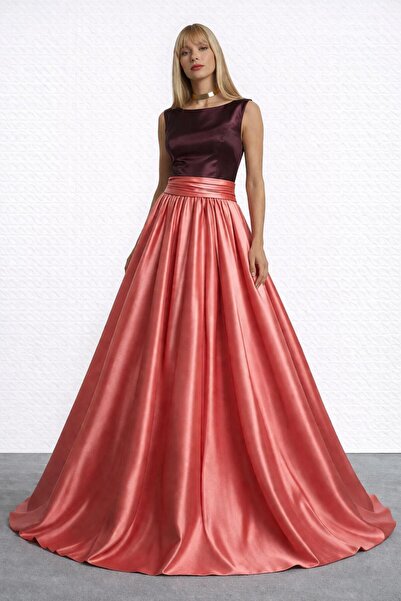 UNTIMELY Dark Burgundy Top & Light Pink Taffeta Skirt Maxi Sleeveless Belted ...