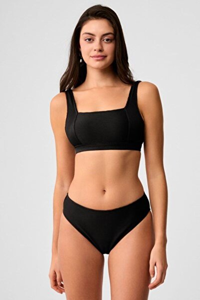 Kom Set bikini bustieră pentru femei, culoare uni, cu țesătură texturată și c...