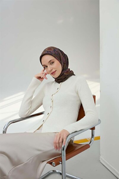 Silk Home Κασκόλ Βισκόζης Βελούδινο Καφέ Τέσσερις Εποχές 90x90