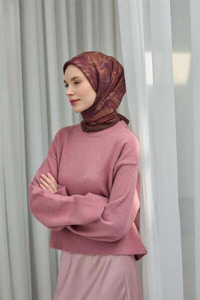 Silk Home Κασκόλ Βισκόζης Βελούδινο Καφέ Τέσσερις Εποχές 90x90