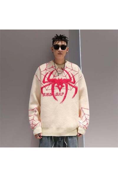 8line White Spider-Man Spider Web Oversize Sweater