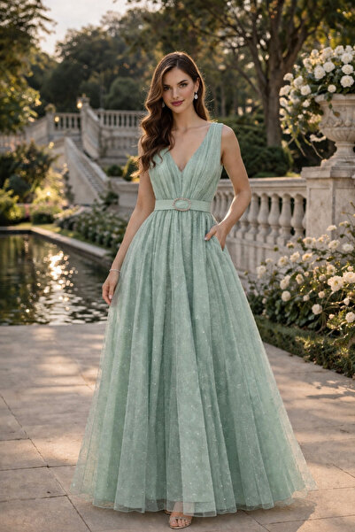 Divin store Κομψό γαλάζιο φόρεμα από οργαντίνα με πουά.