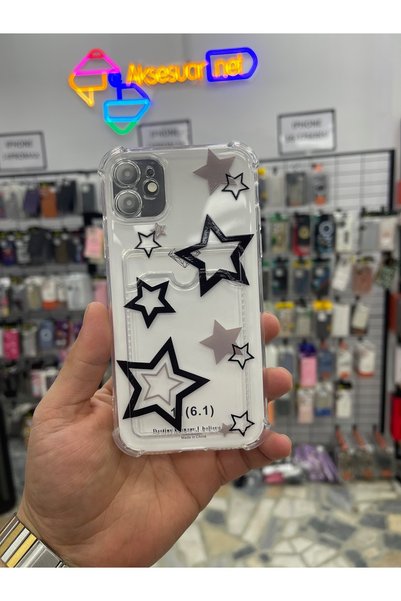 eaksesuarnet iPhone 11 Patterned Silicone Corner Protection Case with Card Holder