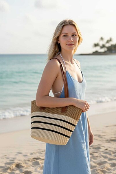 Aware Time Women's Straw Lined Zippered Shoulder Bag