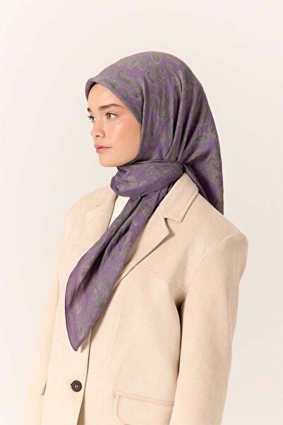 Silk Home Κασκόλ από βισκόζη με μείγμα βελόρα, μωβ-πράσινο γκρι, με σχέδιο, λ...