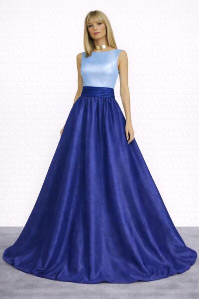 UNTIMELY Open Top Blue & Lurex Skirt Parlement Fabric Maxi Sleeveless Belted ...