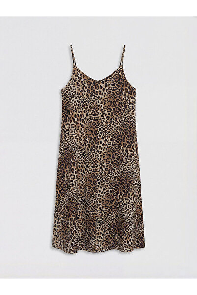 LC Waikiki NEVAVM με διαφορά LCWAIKIKI Κλασικό καφέ φόρεμα με λεοπάρ σχέδιο κ...