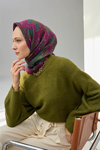 Silk Home Κασκόλ βισκόζης βελούδινο βιολετί τεσσάρων εποχών 90x90