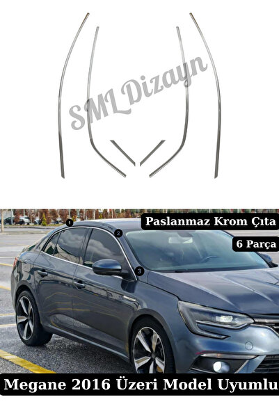 SML Dizayn Renault Megane 4-4.5 Sedan (2016-2025) Uyumlu 6 Parça Üst Krom Cam...