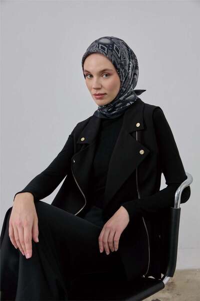 Silk Home Κασκόλ Βισκόζη Βελούδινο Μαύρο Τέσσερις Εποχές 90x90