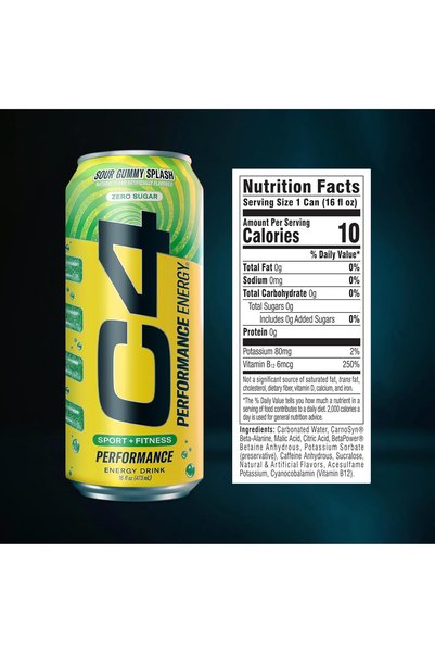 Cellucor C4 C4 Original Energy Drink Sour Gummy Splash 16 fl oz (473 ml) – Pack of 12