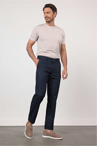 İmza Pantaloni chino din bumbac, albastru marin, cu buzunare laterale, croial...