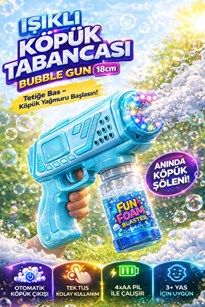 YILDIRIM OYUNCAK Pilli Işıklı Köpük Tabancası 18cm – Otomatik Köpük Yağmuru B...