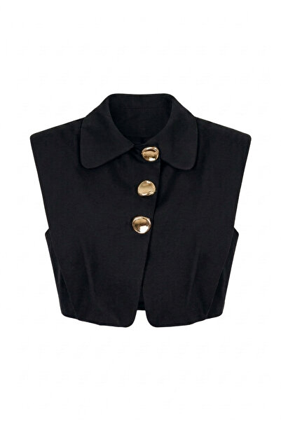 HAZELANNA Μαύρο γιλέκο ποπλίνας με χρυσά κουμπιά